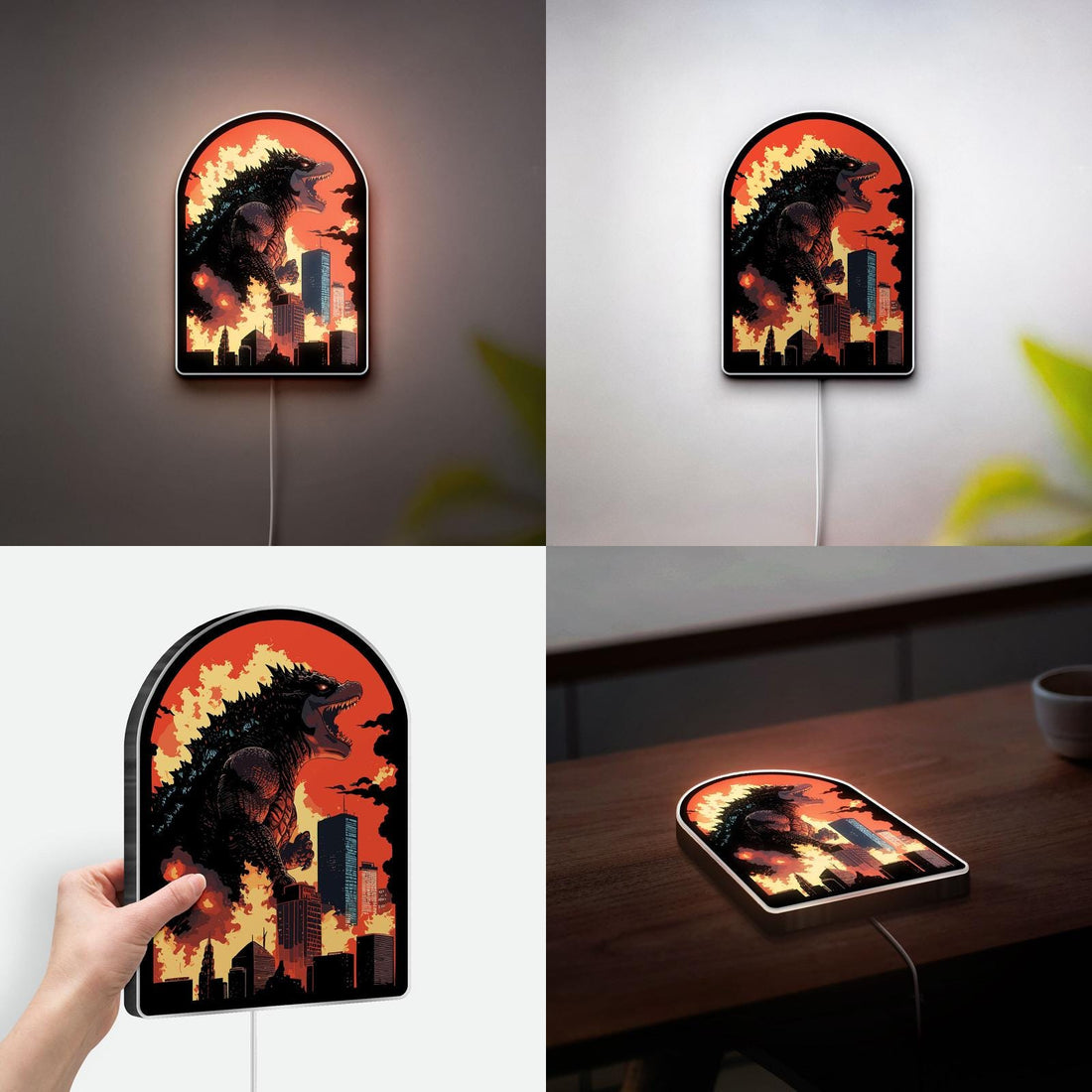 3D Printed Godzilla Night Light, Glowing Kaiju Attack Light Box, Anime Monster Cityscape LED Lamp, Sci-Fi Room Decor & Collector Gifts