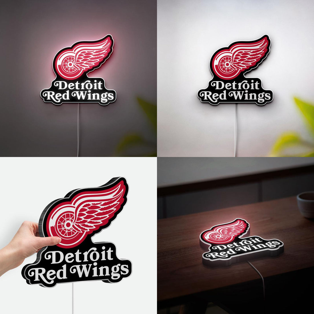 Detroit Red Wings Hockey LED Desk Lamp, 3D Printed NHL Memorabilia, Car City Themed Gift, Retro Sports Wall Decor, Fan Cave Wall Art