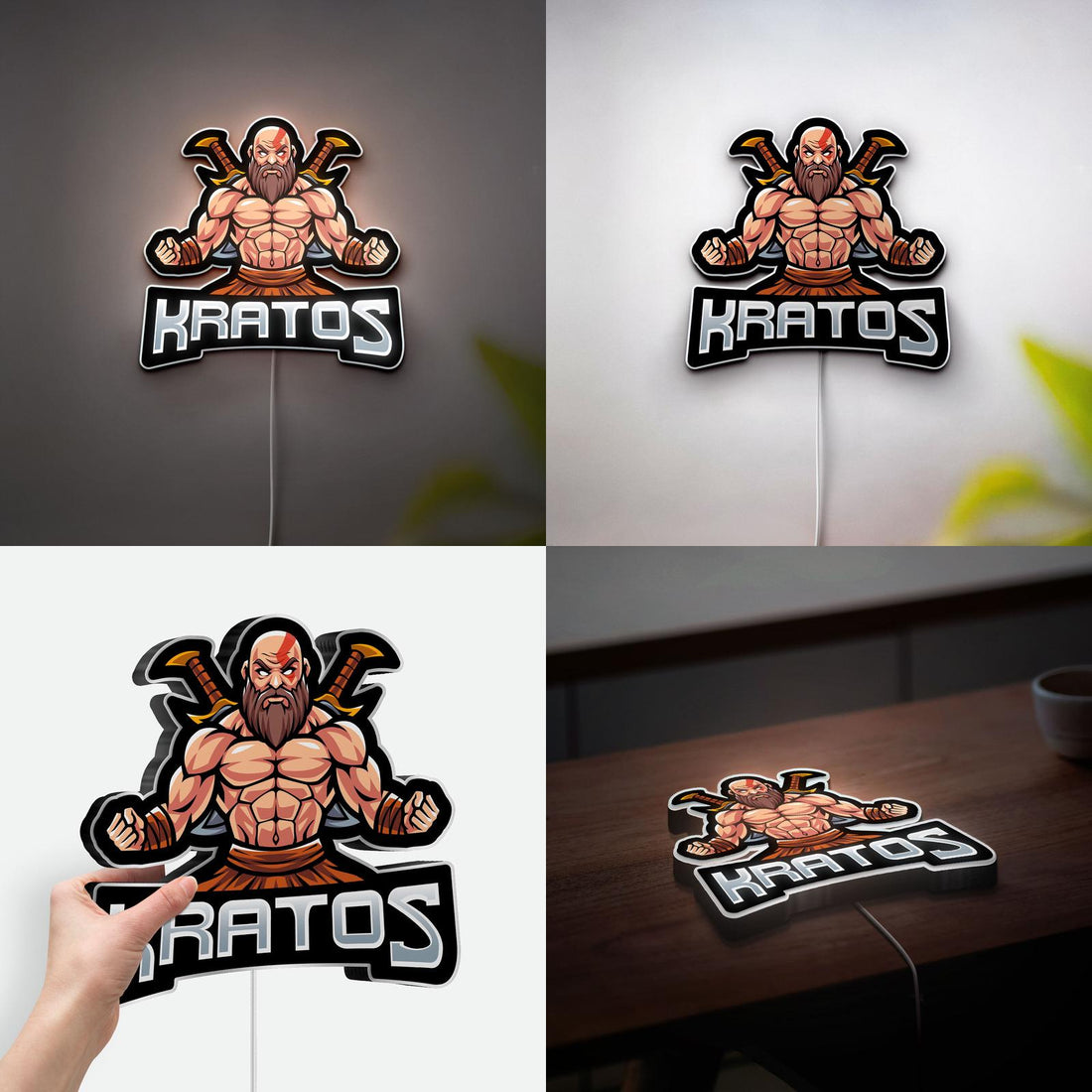 Kratos Figure 3D LED Lightibox, God Of War Led Sign, Night Light, Personalized Warrior Desk Lamp, Gaming Room LED Decor, Gamer Gift