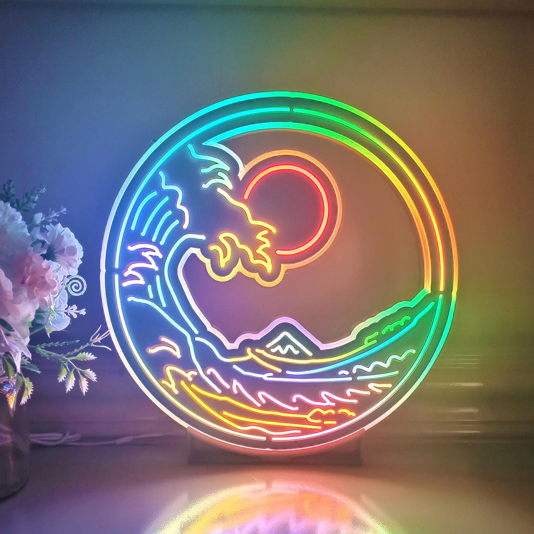 The Great Wave Of Kanagawa Led Neon-Like Wall Art , Great Wave Led Wall Decor, Kanagawa Oki Nami Ura Led Lightbox, Wall Hangings, Home Decor