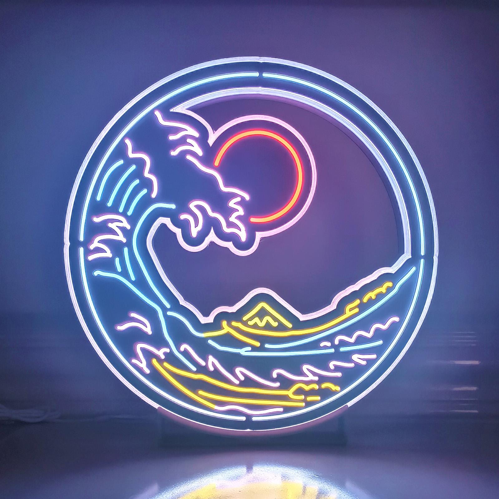 The Great Wave Of Kanagawa Led Neon-Like Wall Art , Great Wave Led Wall Decor, Kanagawa Oki Nami Ura Led Lightbox, Wall Hangings, Home Decor