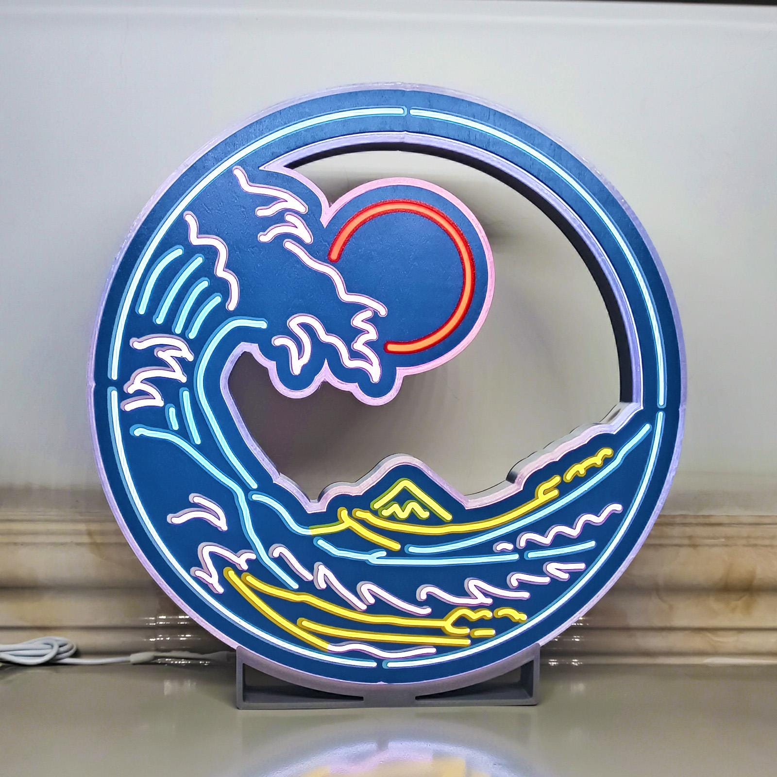 The Great Wave Of Kanagawa Led Neon-Like Wall Art , Great Wave Led Wall Decor, Kanagawa Oki Nami Ura Led Lightbox, Wall Hangings, Home Decor