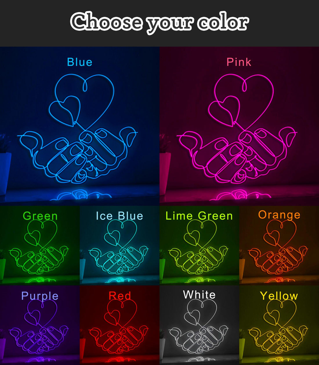 Hands Holding Heart EL Wire Neon Sign, Neon Light for Wedding Decor & Emotional Spaces