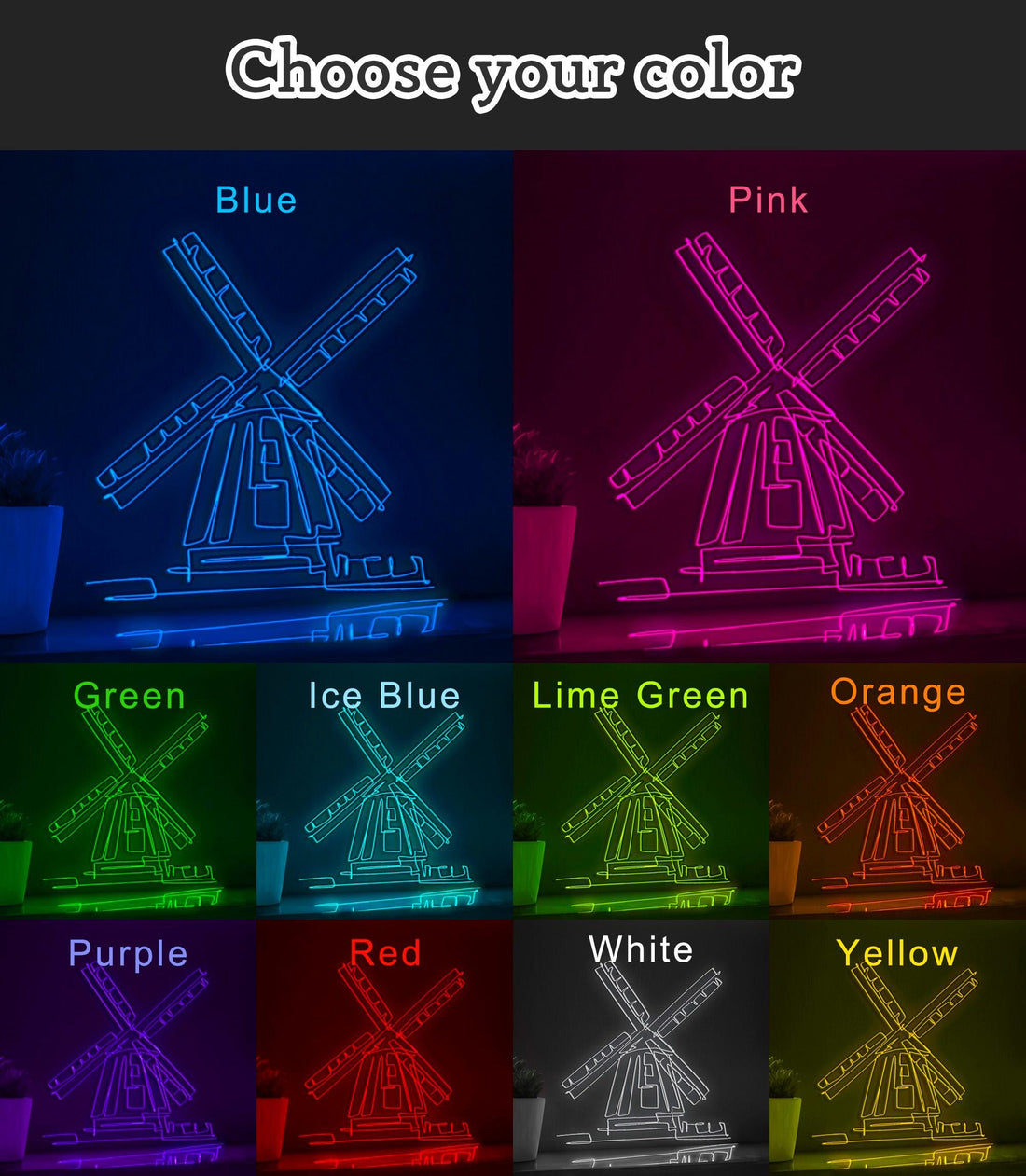 De Gooyer Windmill Dutch Cultural EL Wire Art for Travel Decor & European Heritage Rooms