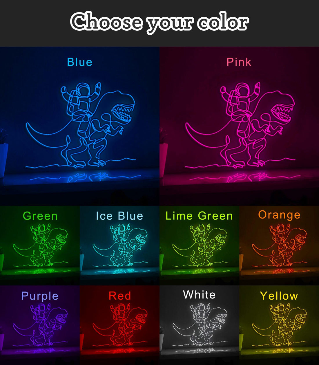 Cosmonaut Riding T-Rex Prehistoric Fantasy EL Wire Art for Kids Bedrooms & Dino Enthusiasts