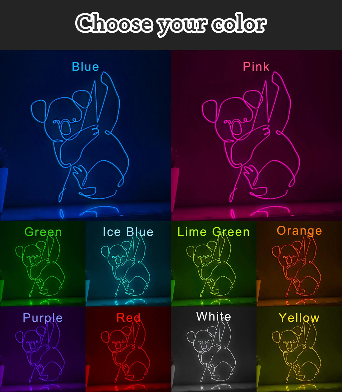 Australian Animals Koala Art Neon Sign, Animal Theme Handmade EL Wire Neon Light Sign, Home Decor Wall Art