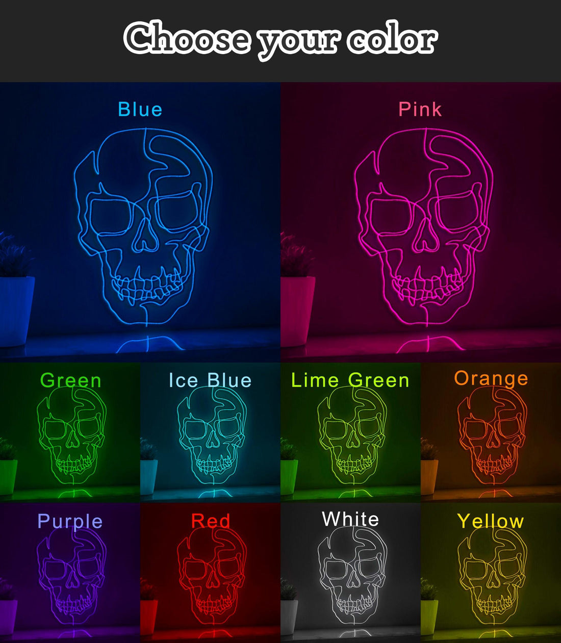 Human Skull Edgy EL Wire Wall Art for Gallery Spaces & Gothic-Themed Decor