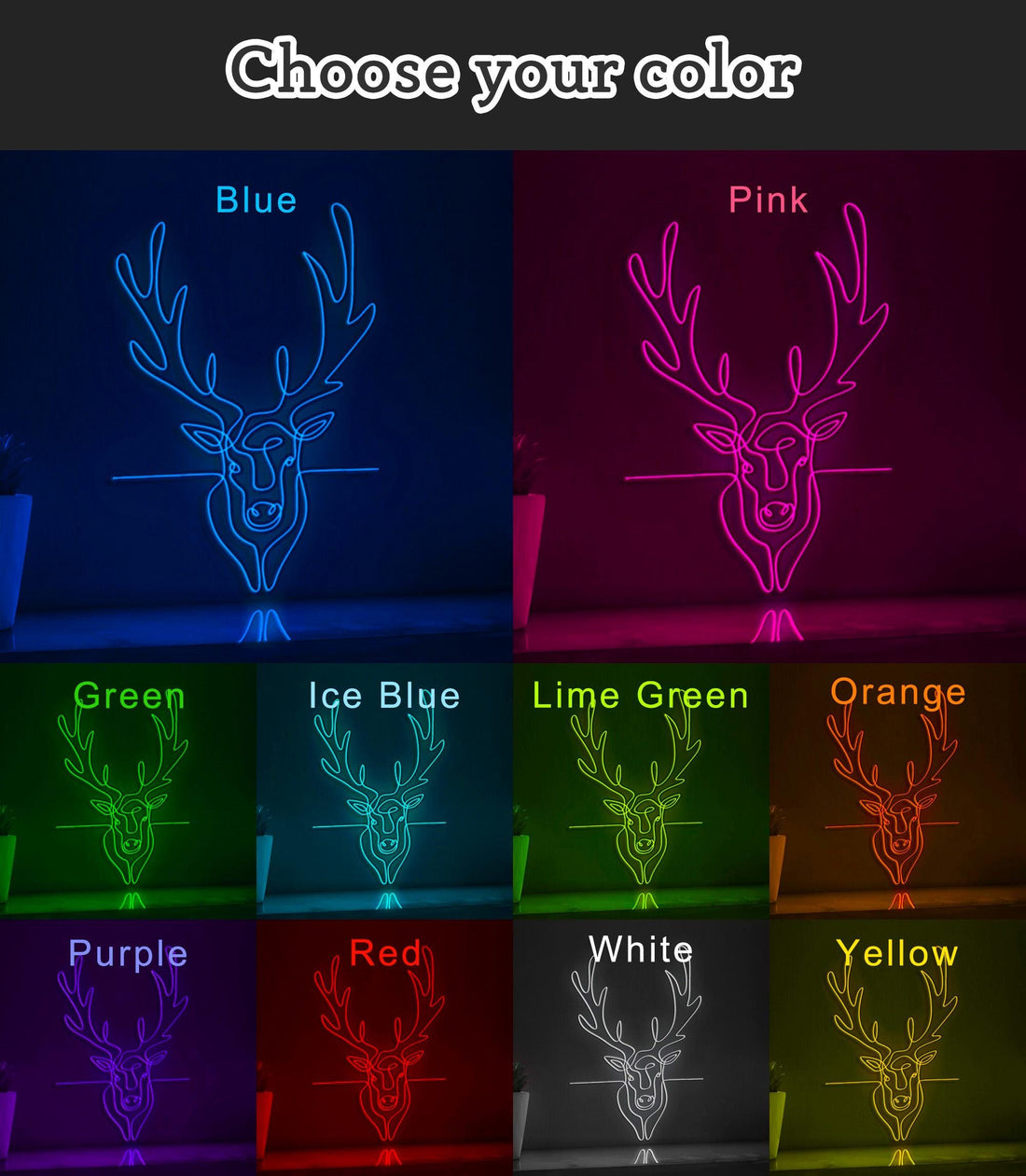 Deer Reindeer Head Winter Holiday EL Wire Art for Christmas Decor & Rustic Home Settings