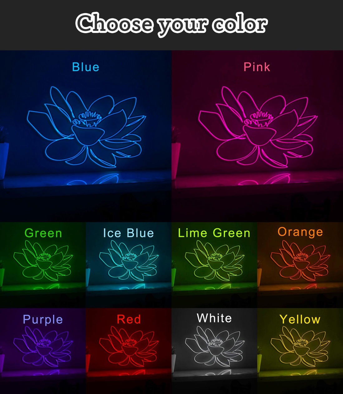 Lotus Flower Nature Fitness EL Wire Sports Art for Yoga Studios & Mindfulness Spaces
