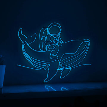 Cosmonaut Riding Blue Whale Fantasy EL Wire Art for Creative Spaces & Animal-Universe Decor