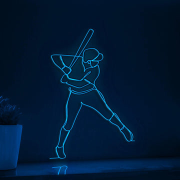 Baseball Player Swinging Bat Sports EL Wire Art for Pitching Practice Rooms & Baseball Enthusiasts