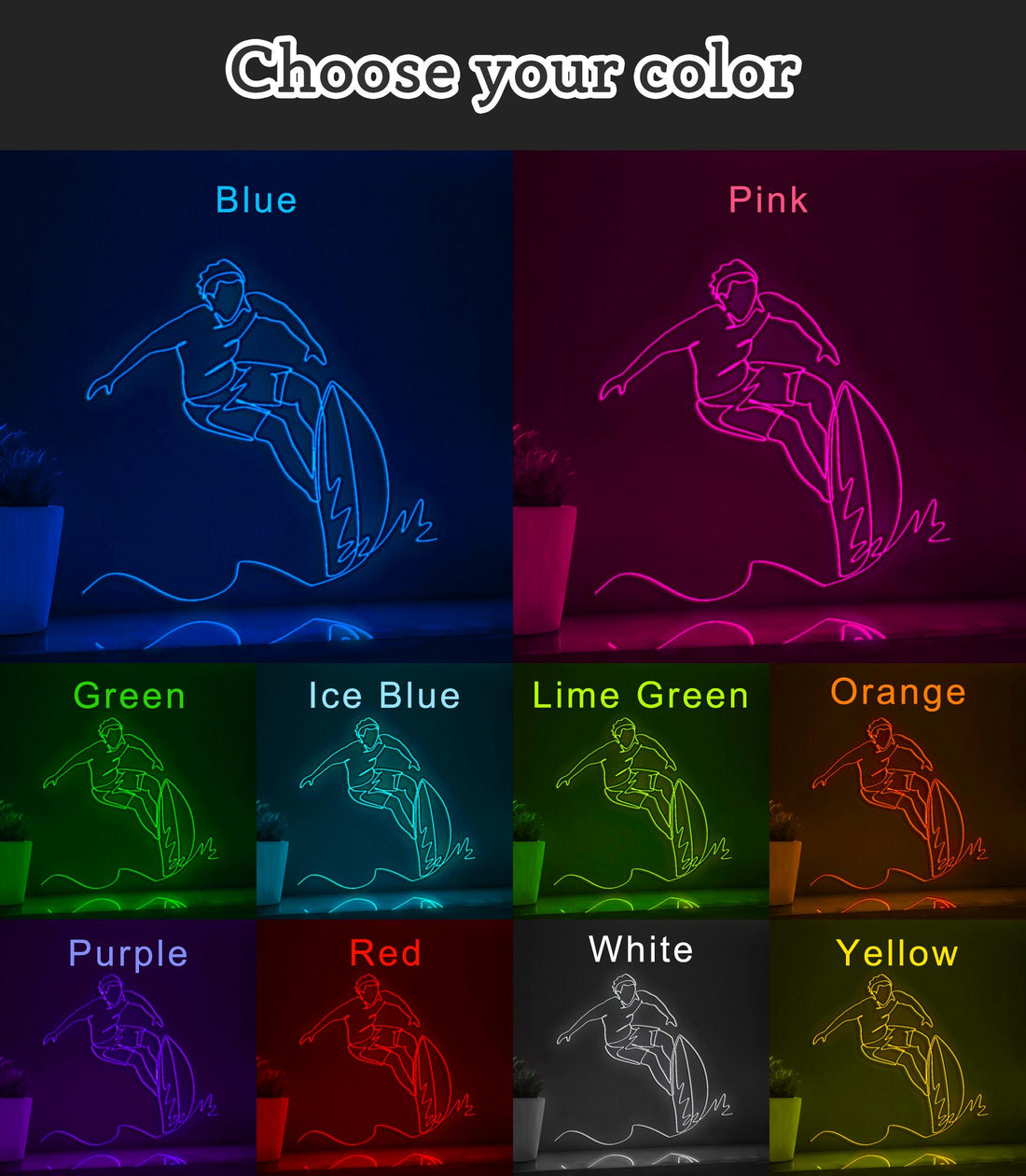 Young Sporty Surfer Man Tropical EL Wire Sports Art for Beach Houses & Surf Lifestyle Rooms