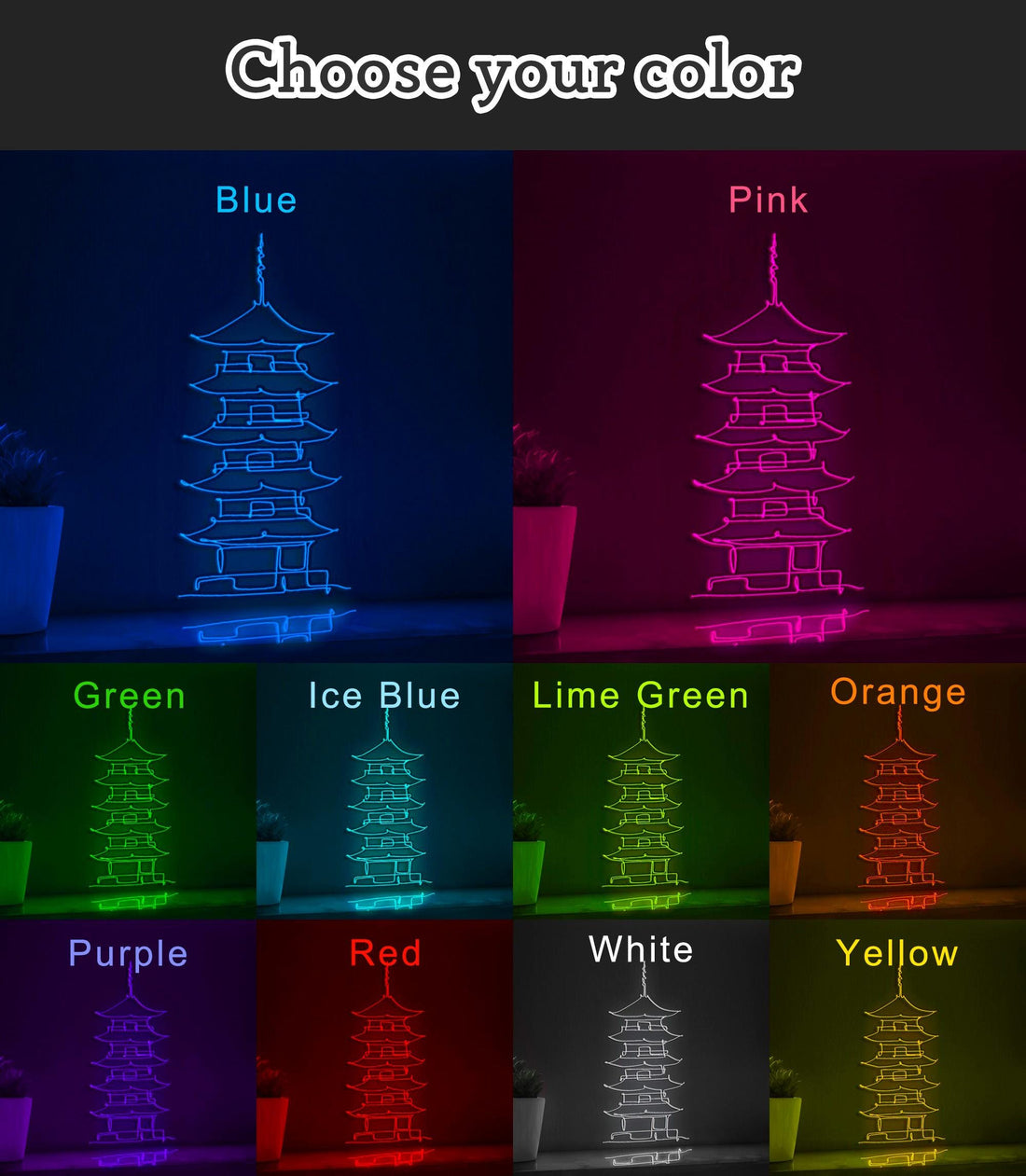 Fuji San Pagoda Cultural EL Wire Art for Japan Travelers & Zen-Themed Interiors