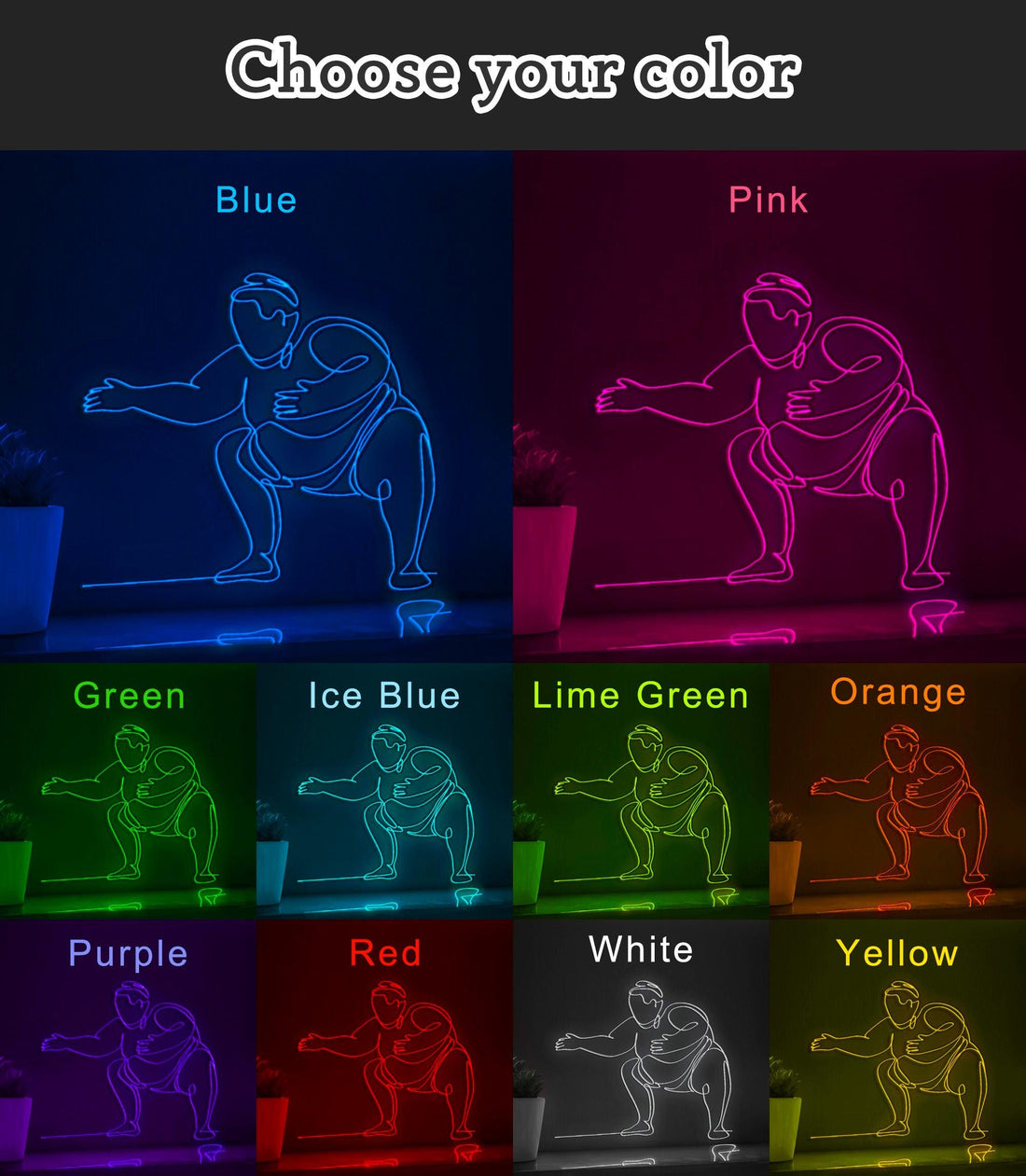Sumo Wrestlers Fight Athletic EL Wire Sports Neon Art for Gyms & Martial Arts Themed Decor