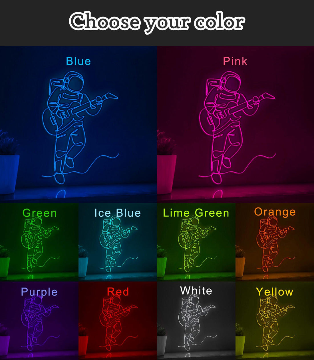 Astronaut Playing Guitar EL Wire Art for Kids Rooms & Space Exploration Themed Decor