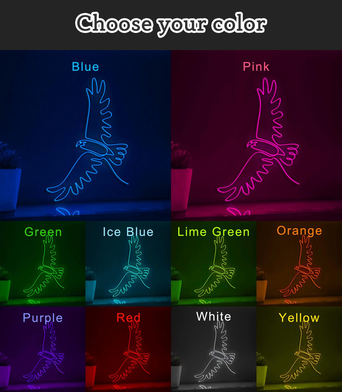 Flying Eagle Bird Minimalist EL Wire Animal Art for Modern Interiors & Avian Enthusiasts