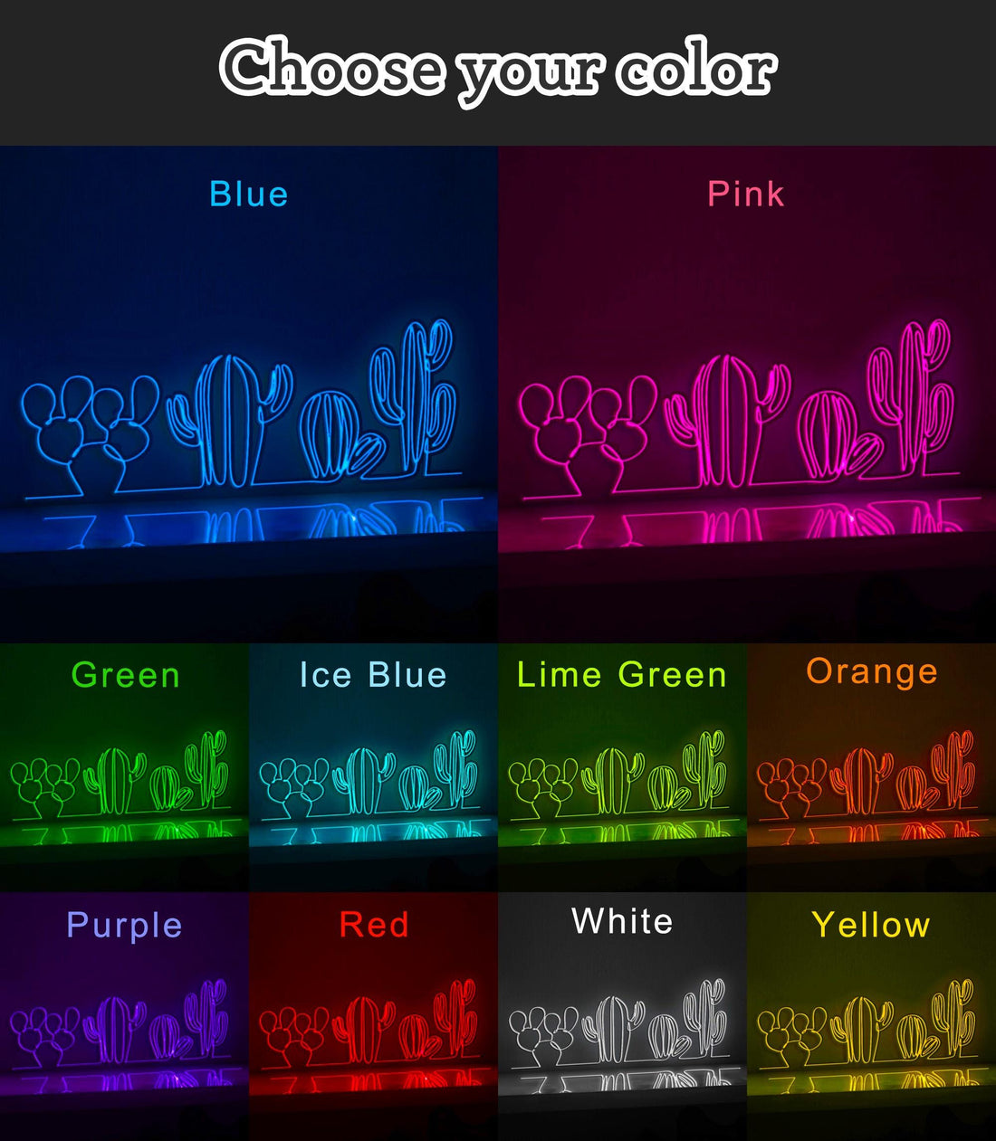 Cute Cactus House Plants EL Wire Neon Sign, Plant Art for Indoor Gardens & Desert-Themed Decor