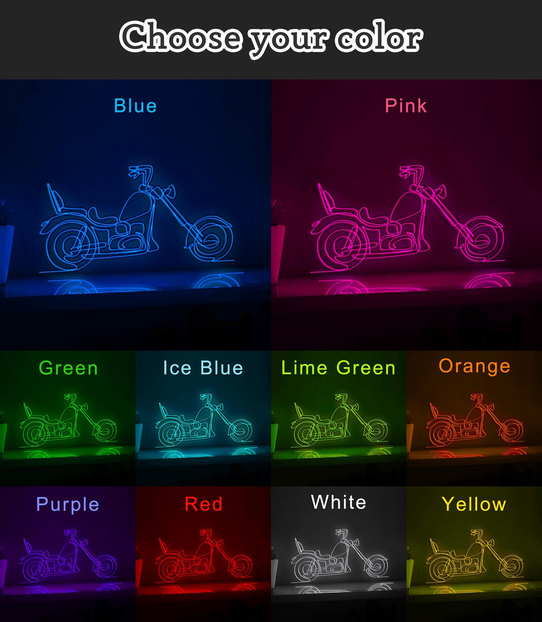 Old Retro Chopper Motorcycle Vintage EL Wire Art for Garage & Motorcycle Enthusiasts