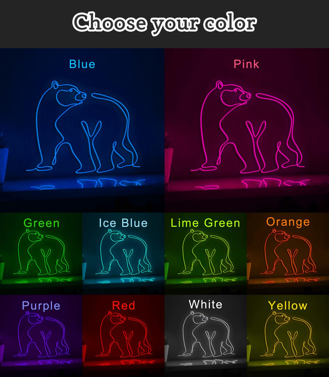 Bear Wild Animals Mascot Polar Bears EL Wire Neon Sign, Animal Theme Neon Light for Lodge Decor & Polar Enthusiast Rooms
