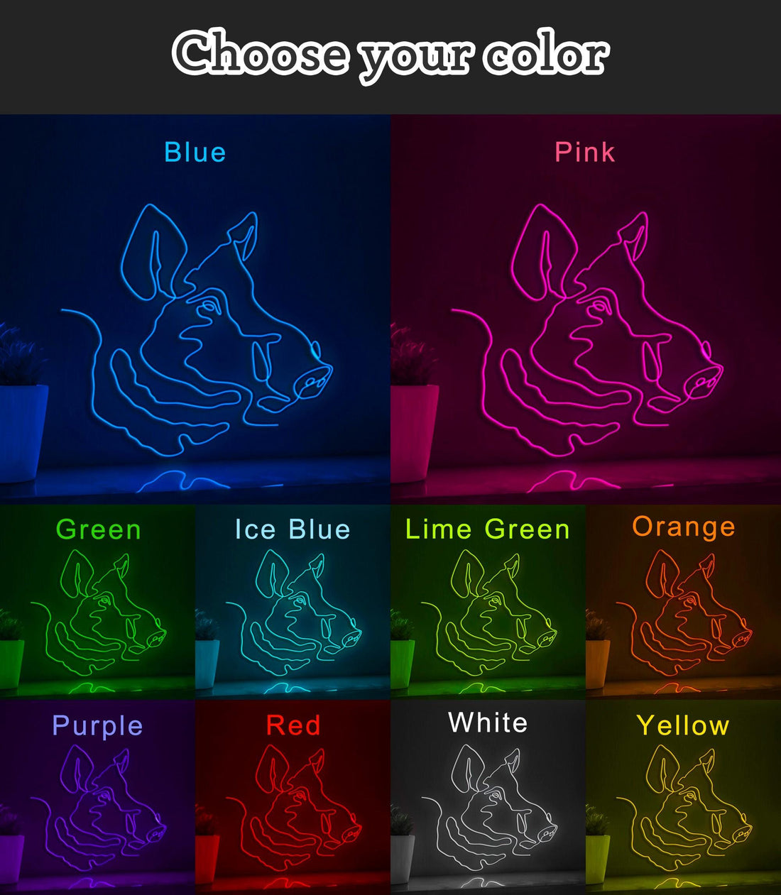 Cute Pig Head EL Wire Neon Sign, Animal Theme Neon Light for Farmhouse Decor & Pig Lover Rooms