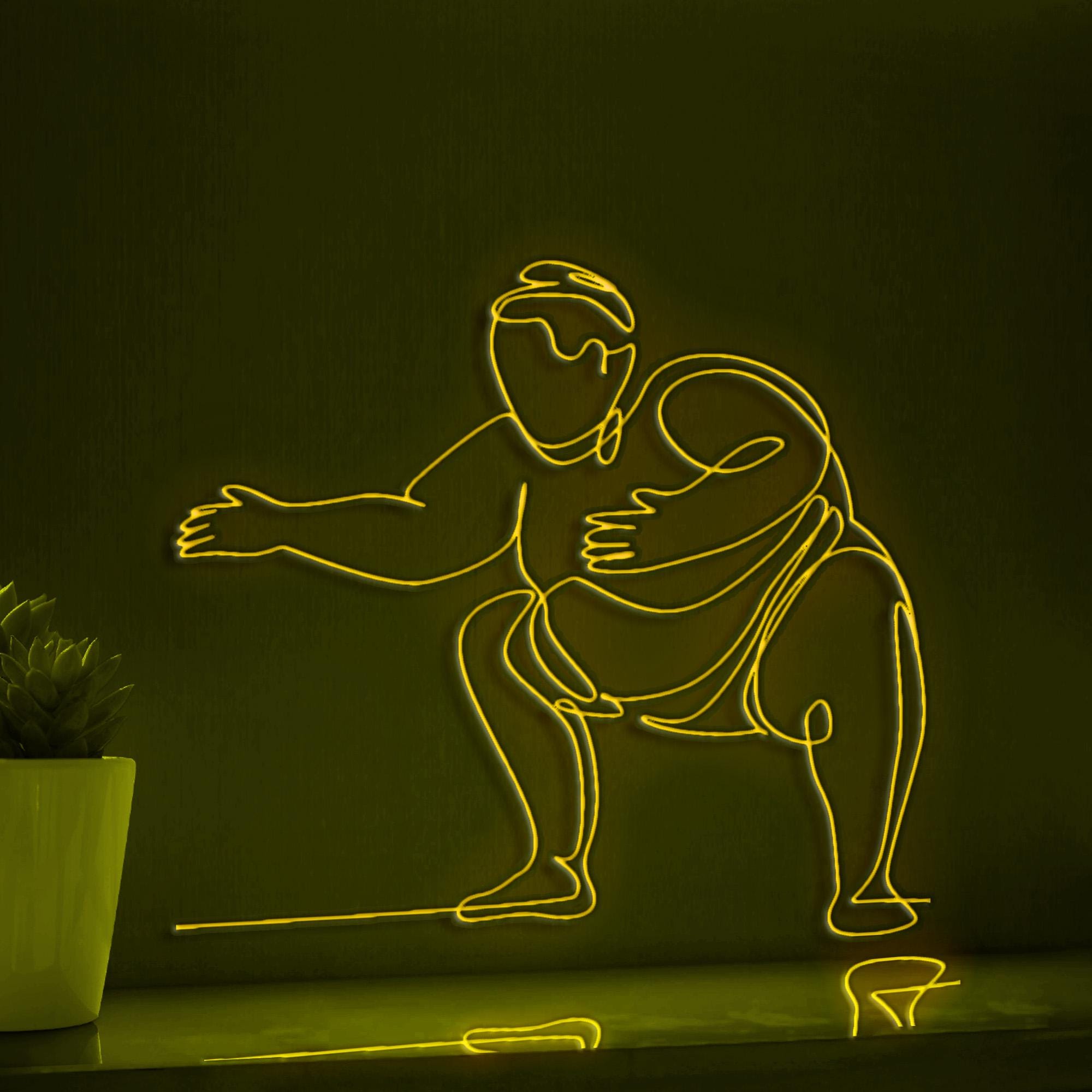 Sumo Wrestlers Fight Athletic EL Wire Sports Neon Art for Gyms & Martial Arts Themed Decor