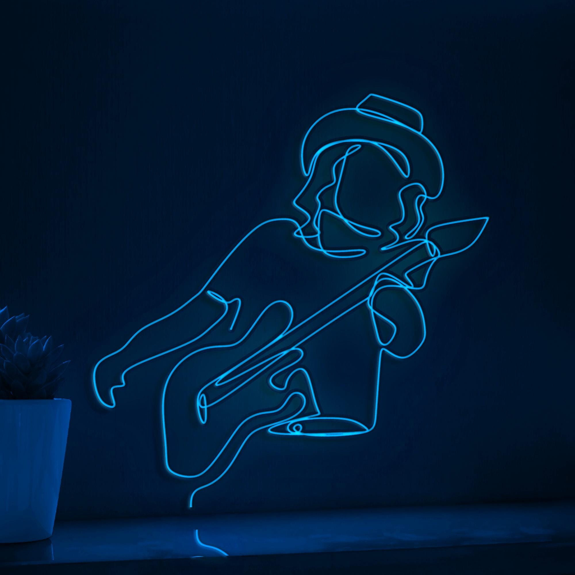 Rocker Guitarist Guitar Player EL Wire Neon Sign, Music Theme Neon Light, Music Art for Band Rooms & Rock N' Roll Decor
