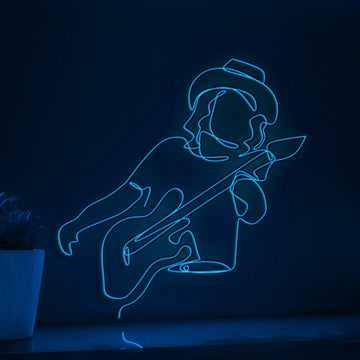 Rocker Guitarist Guitar Player EL Wire Neon Sign, Music Theme Neon Light, Music Art for Band Rooms & Rock N' Roll Decor