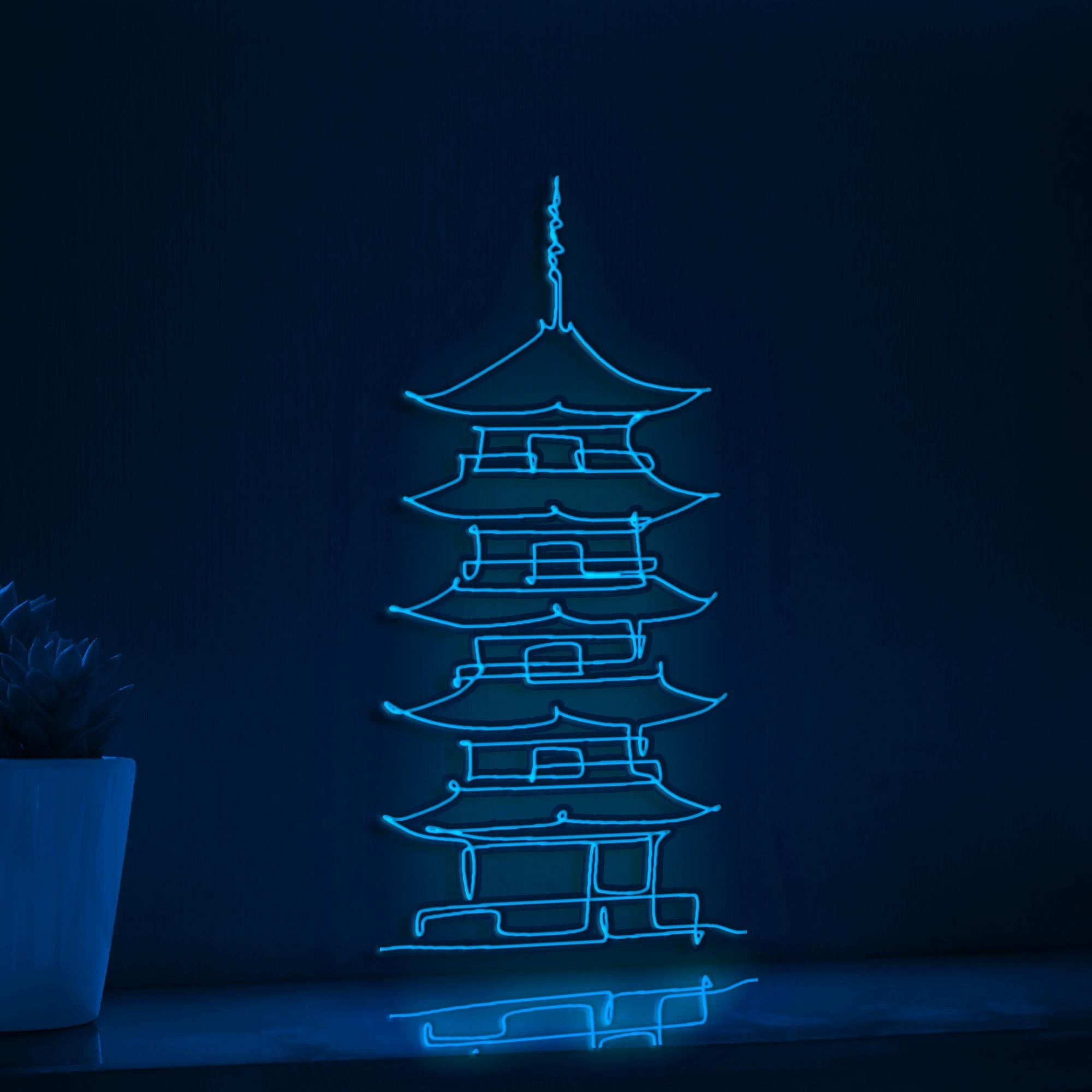 Fuji San Pagoda Cultural EL Wire Art for Japan Travelers & Zen-Themed Interiors