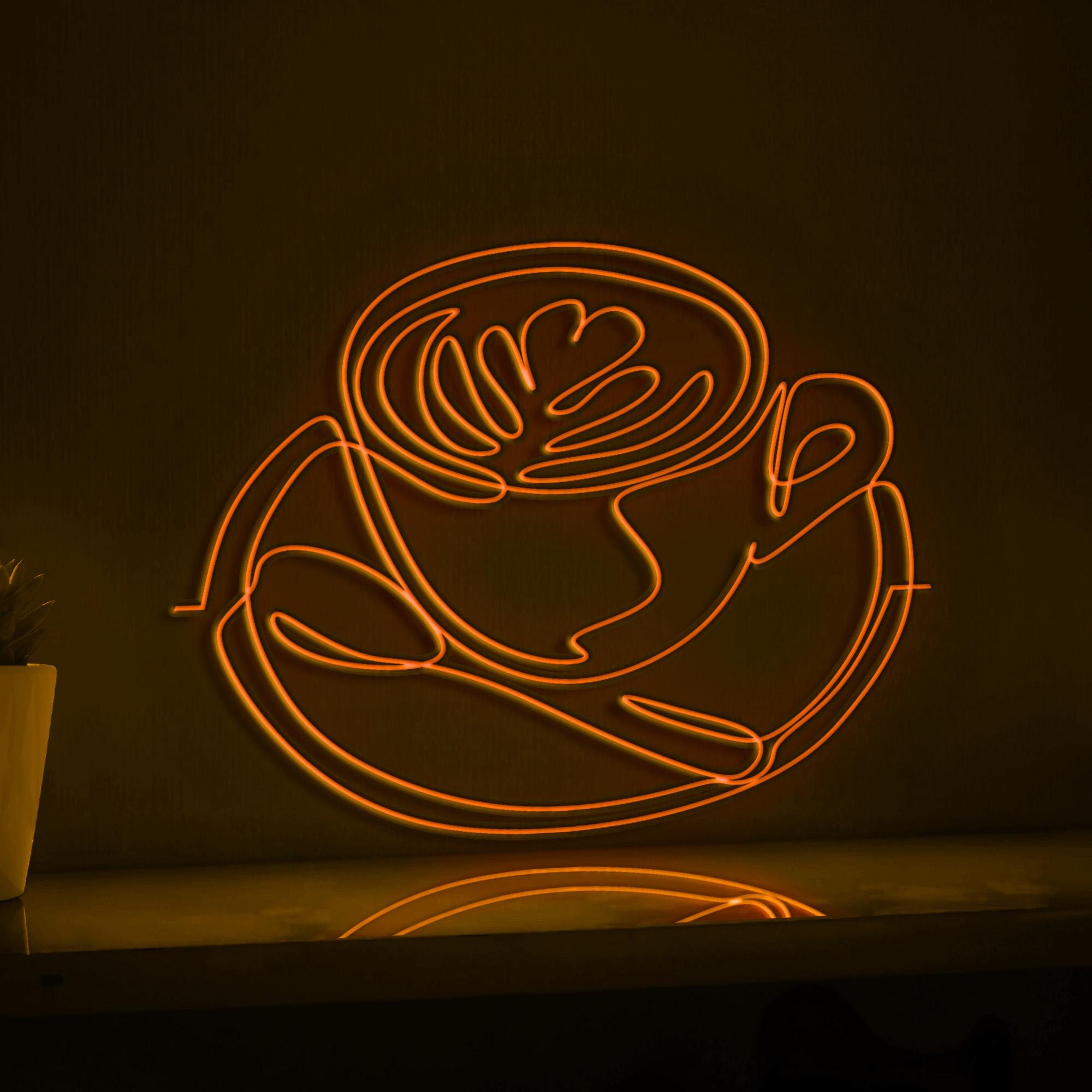 Cup of Coffee with Plate and Spoon EL Wire Neon Sign, Kitchen Art Neon Light for Breakfast Areas & Coffee Lovers