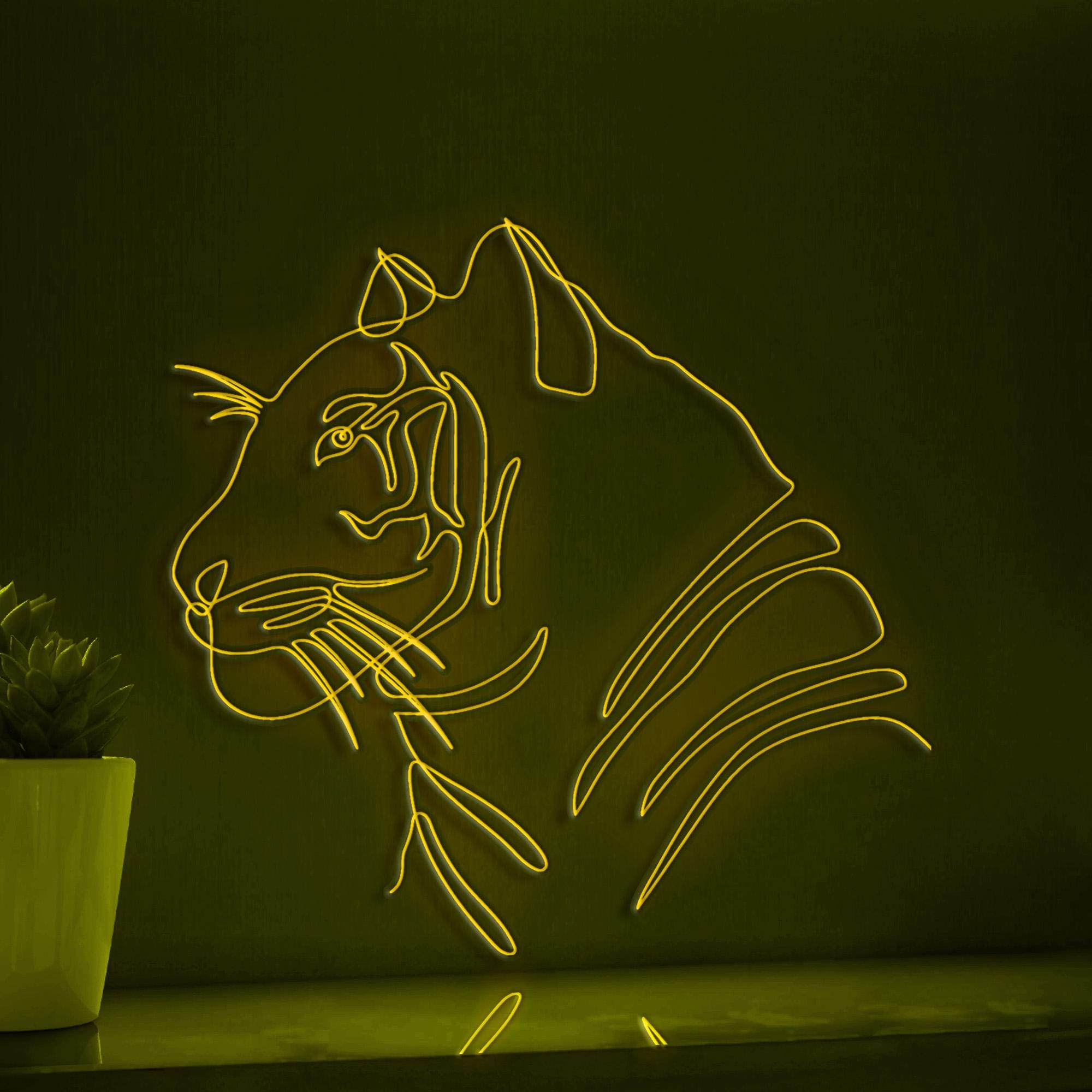 Hand Drawn Tiger Icon Bold EL Wire Animal Art for Safari Rooms & Contemporary Interiors