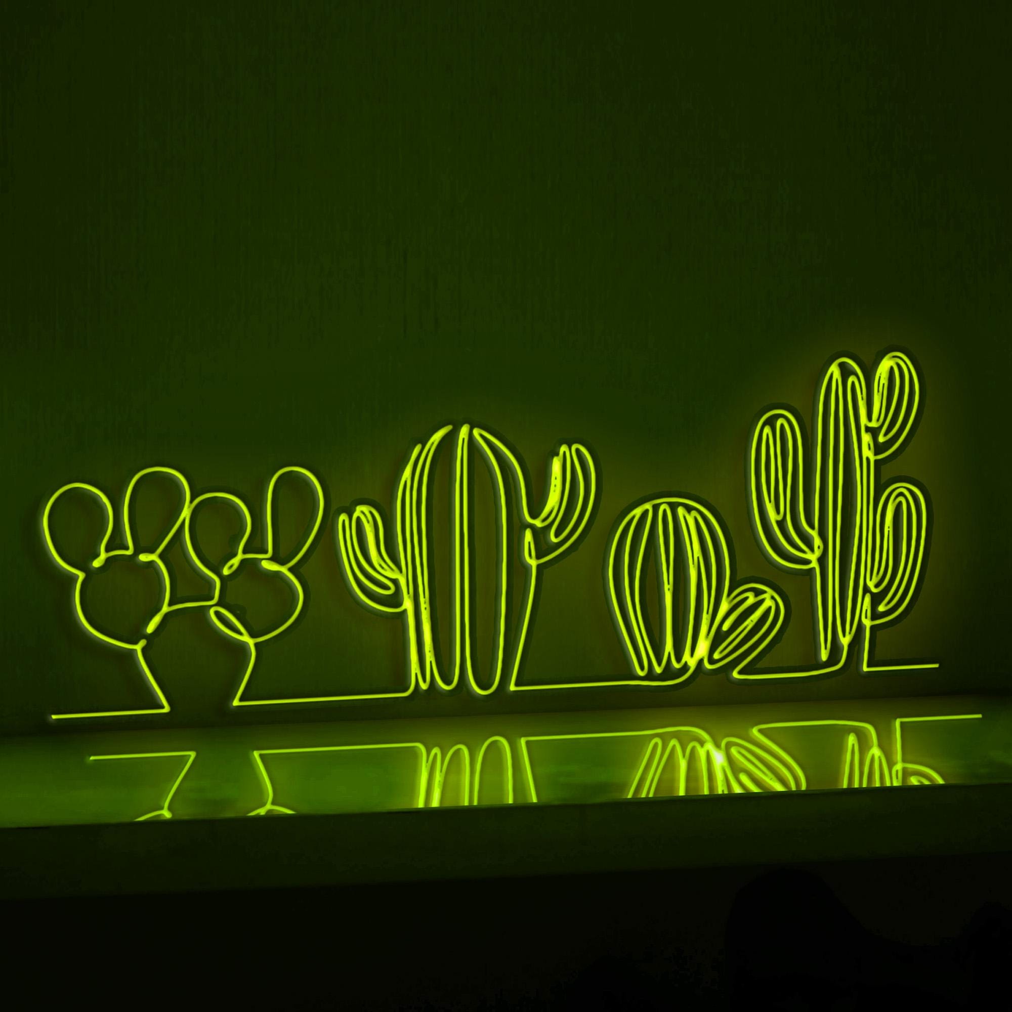 Cute Cactus House Plants EL Wire Neon Sign, Plant Art for Indoor Gardens & Desert-Themed Decor