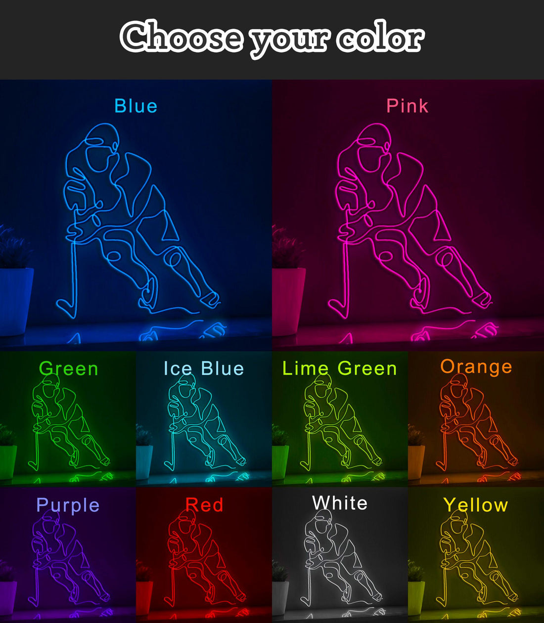 Ice Hockey Player Dribbling Sports EL Wire Wall Art for Rink-Themed Rooms & Hockey Fans