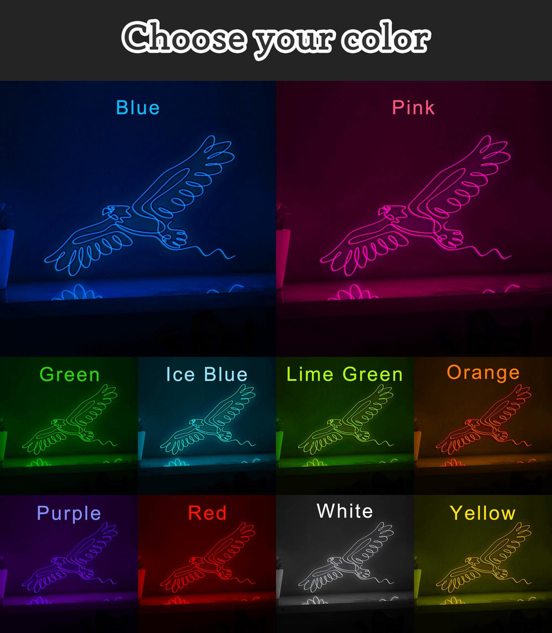 Eagle Hawk Bird Minimalist EL Wire Animal Art for Modern Interiors & Nature Themes - myneonup