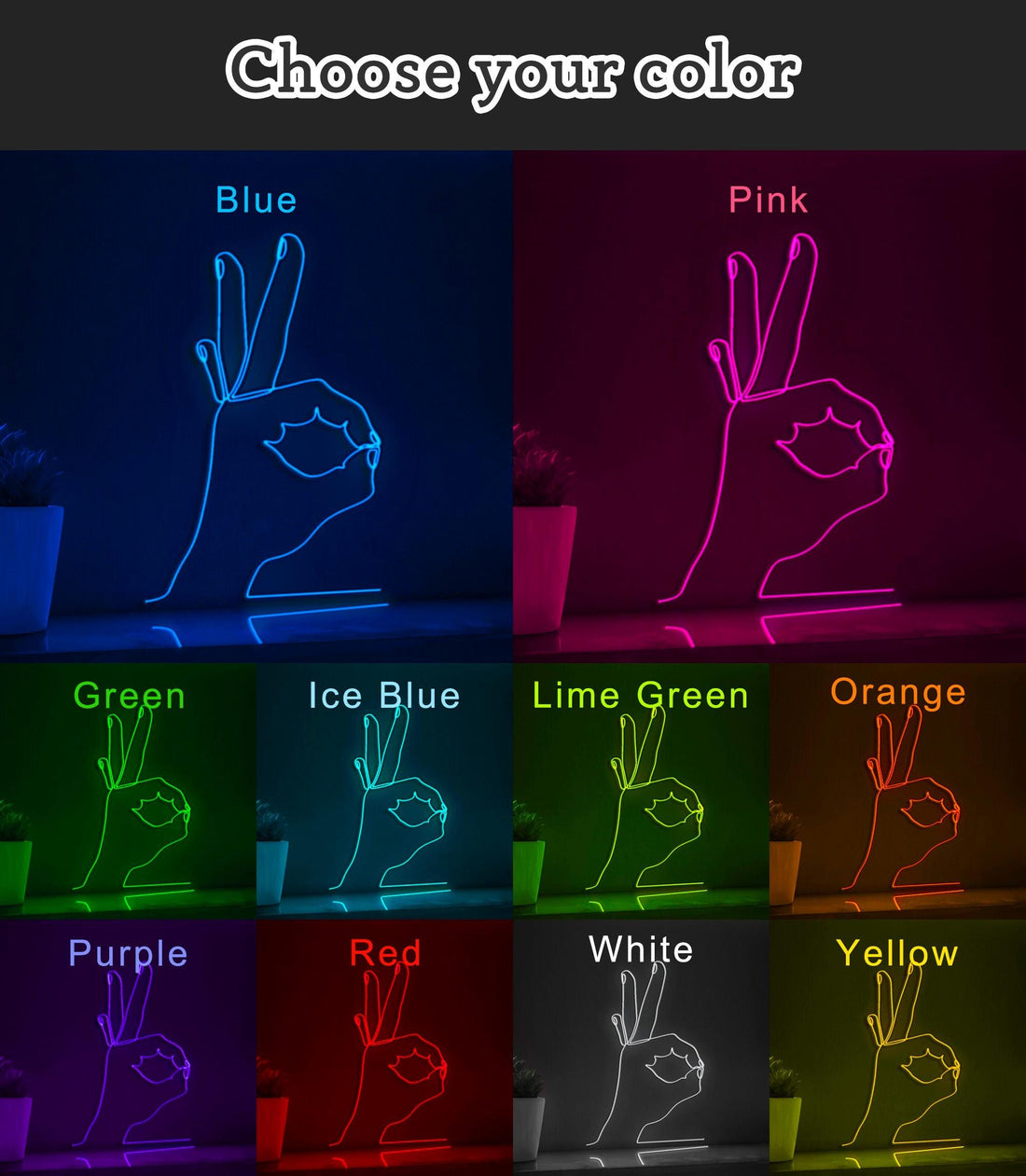 Okay Hand Gesture Modern EL Wire Art for Casual Rooms & Positive Vibes Decor