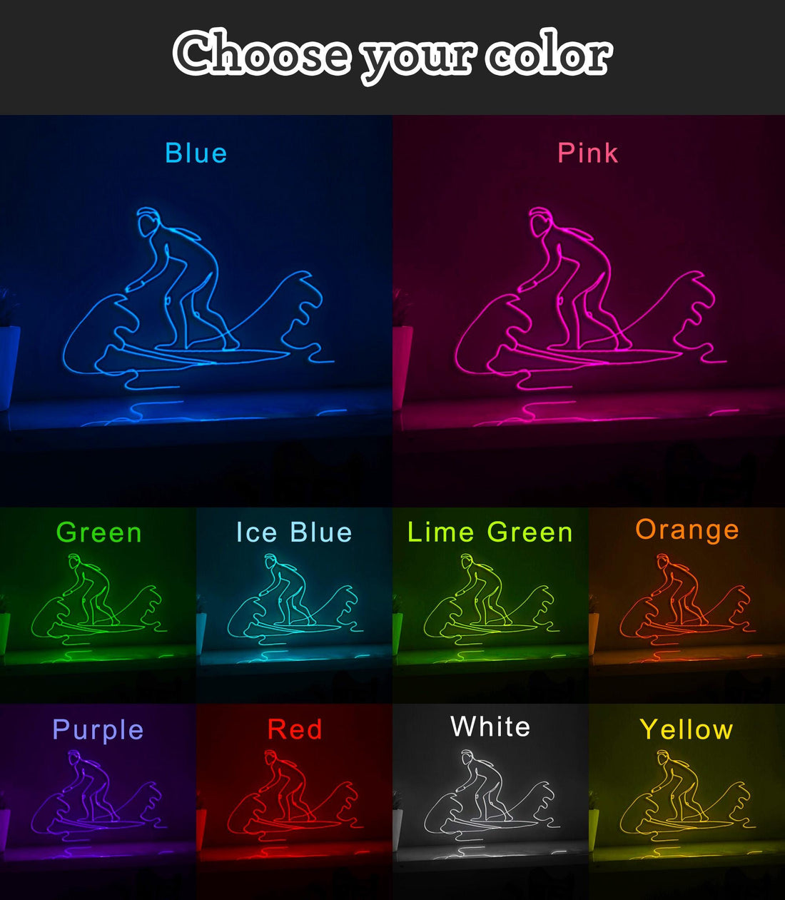 Surfer Silhouette Beach EL Wire Sports Art for Coastal Decor & Surf Culture Rooms
