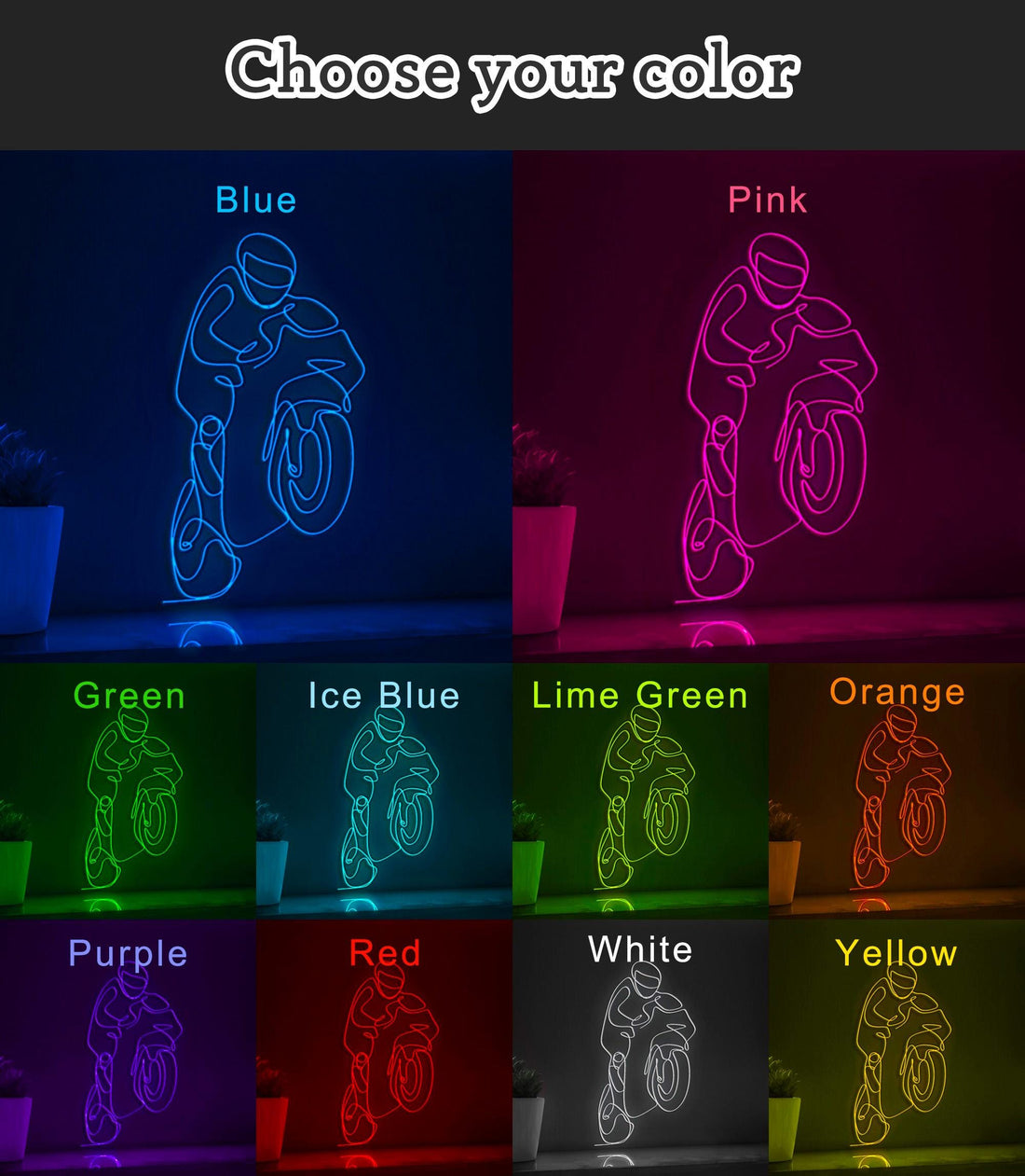 Standing Person Riding Motorcycle Dynamic EL Wire Sports Wall Art for Garage & Adventure-Themed Rooms