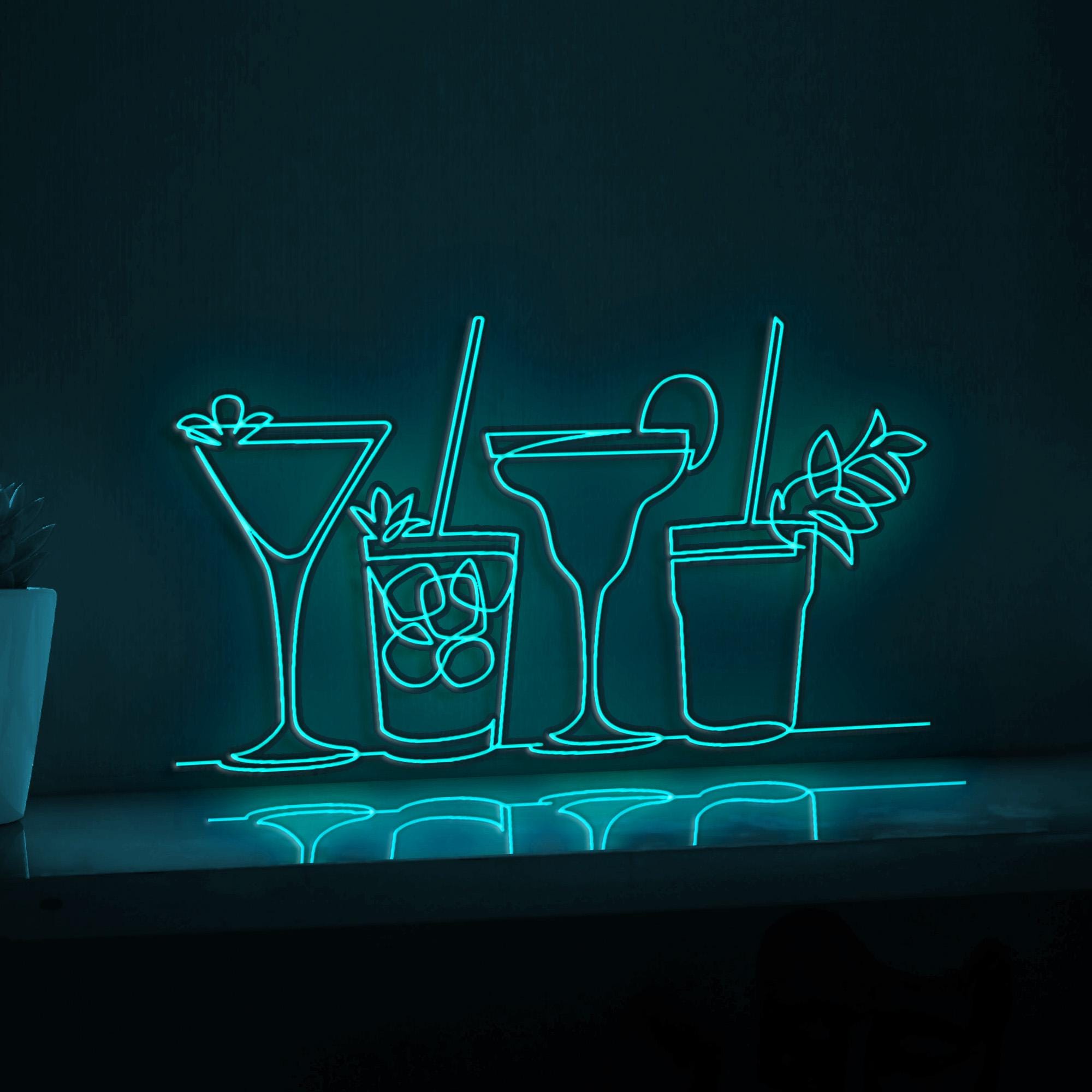 Exotic Cocktail Drinks Handmade EL Wire Kitchen Wall Art for Bar & Dining Room Decor
