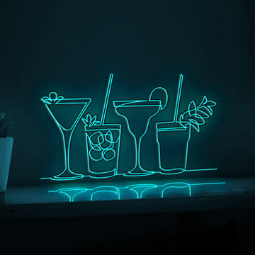 Exotic Cocktail Drinks Handmade EL Wire Kitchen Wall Art for Bar & Dining Room Decor