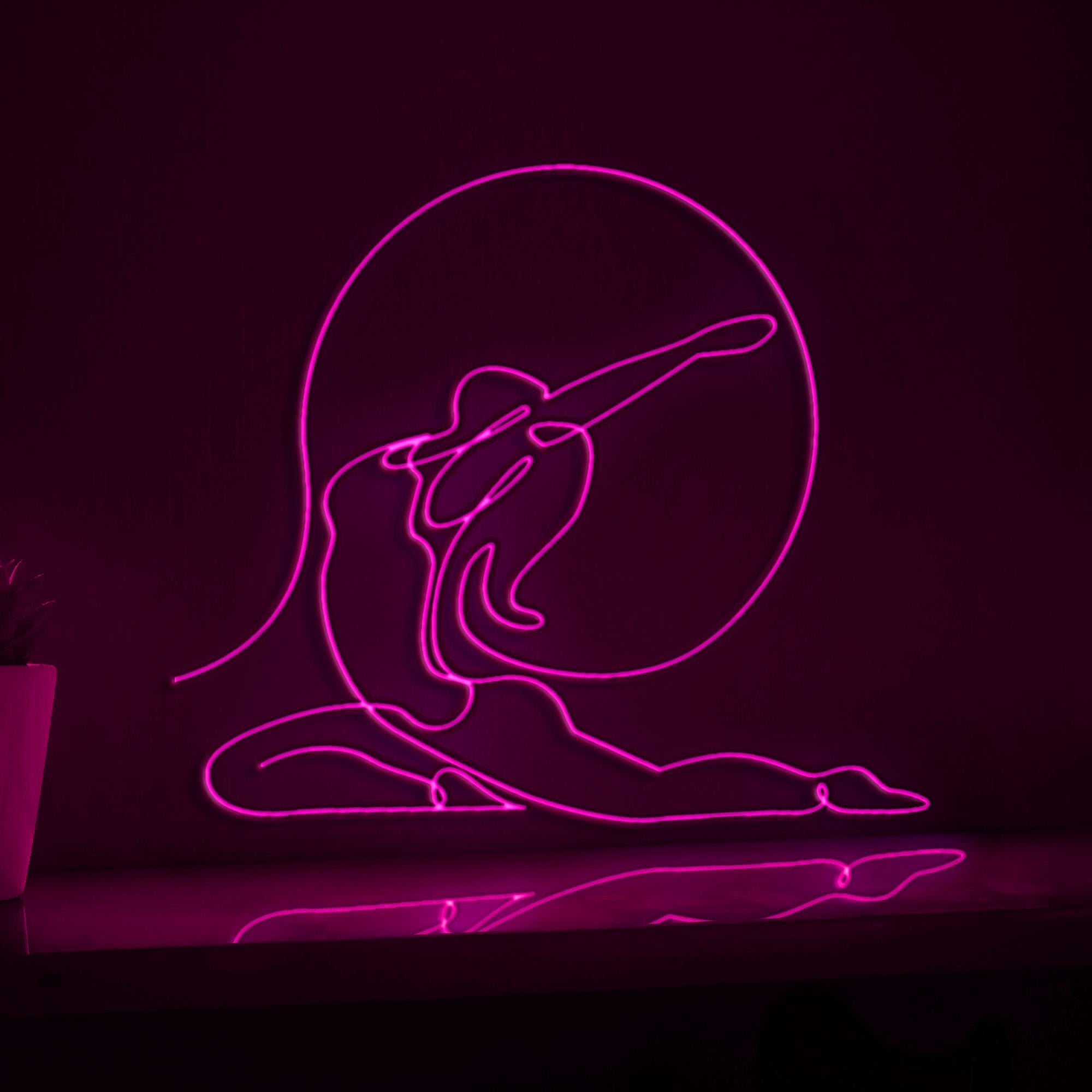 Young Girl Gymnast Yoga Pose Fitness EL Wire Sports Wall Art for Yoga Studios & Wellness Spaces