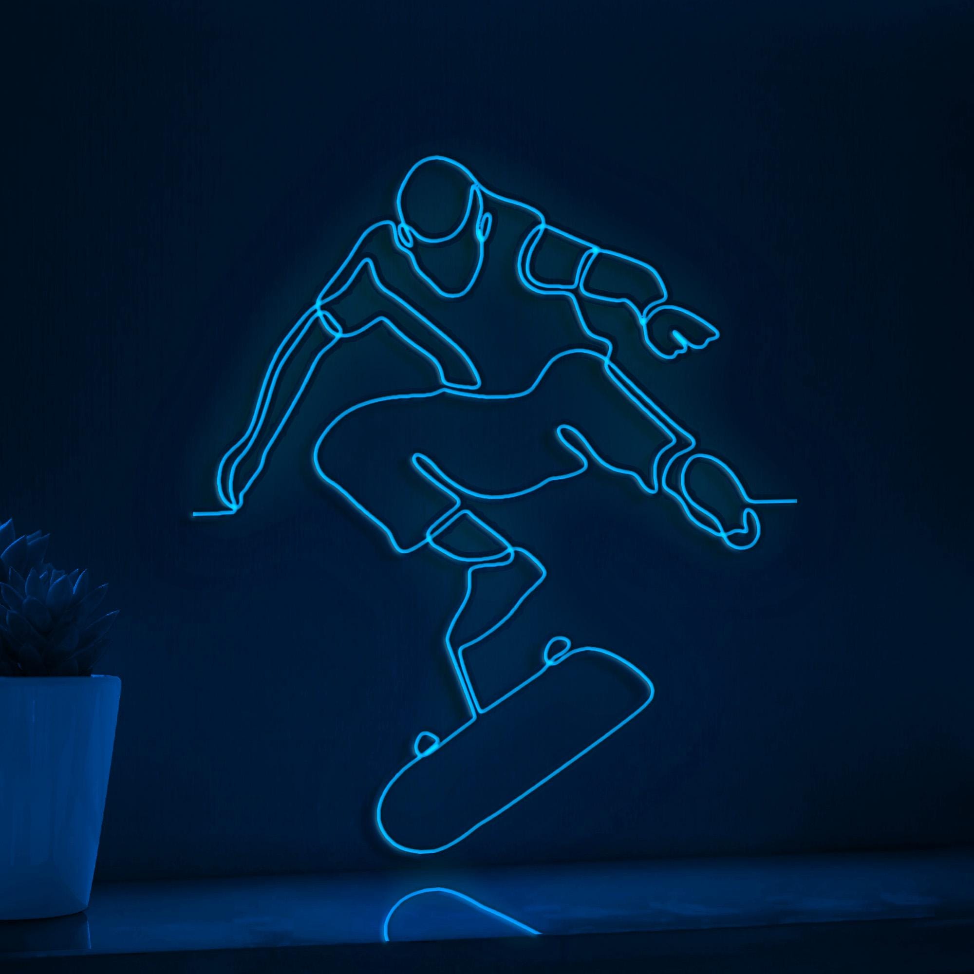 Skateboard Player Street Sports EL Wire Art for Teen Rooms & Skatepark Decor