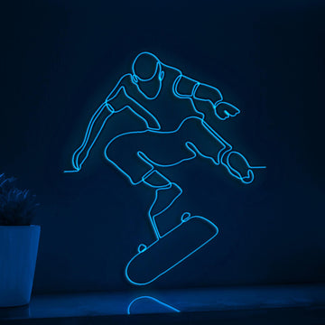 Skateboard Player Street Sports EL Wire Art for Teen Rooms & Skatepark Decor