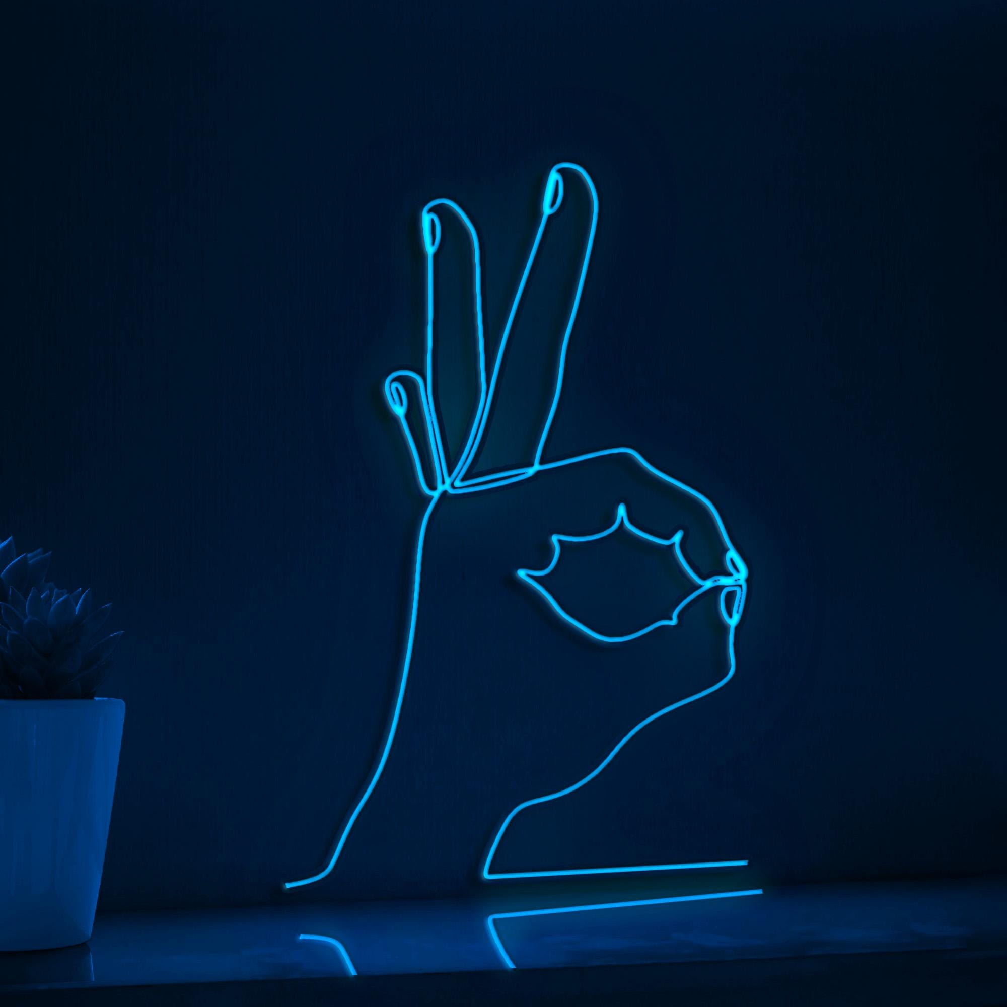 Okay Hand Gesture Modern EL Wire Art for Casual Rooms & Positive Vibes Decor
