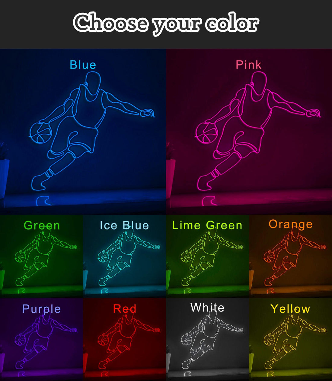 Basketball Player Dribbling Sports EL Wire Wall Art for Basketball Courts & Fan Rooms