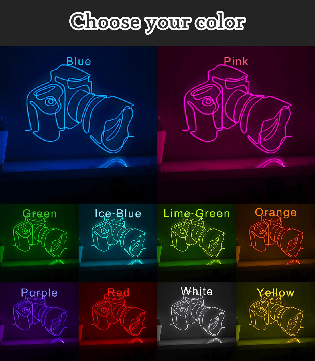Digital Camera Design Tech EL Wire Wall Art for Photography Studios & Modern Homes - myneonup