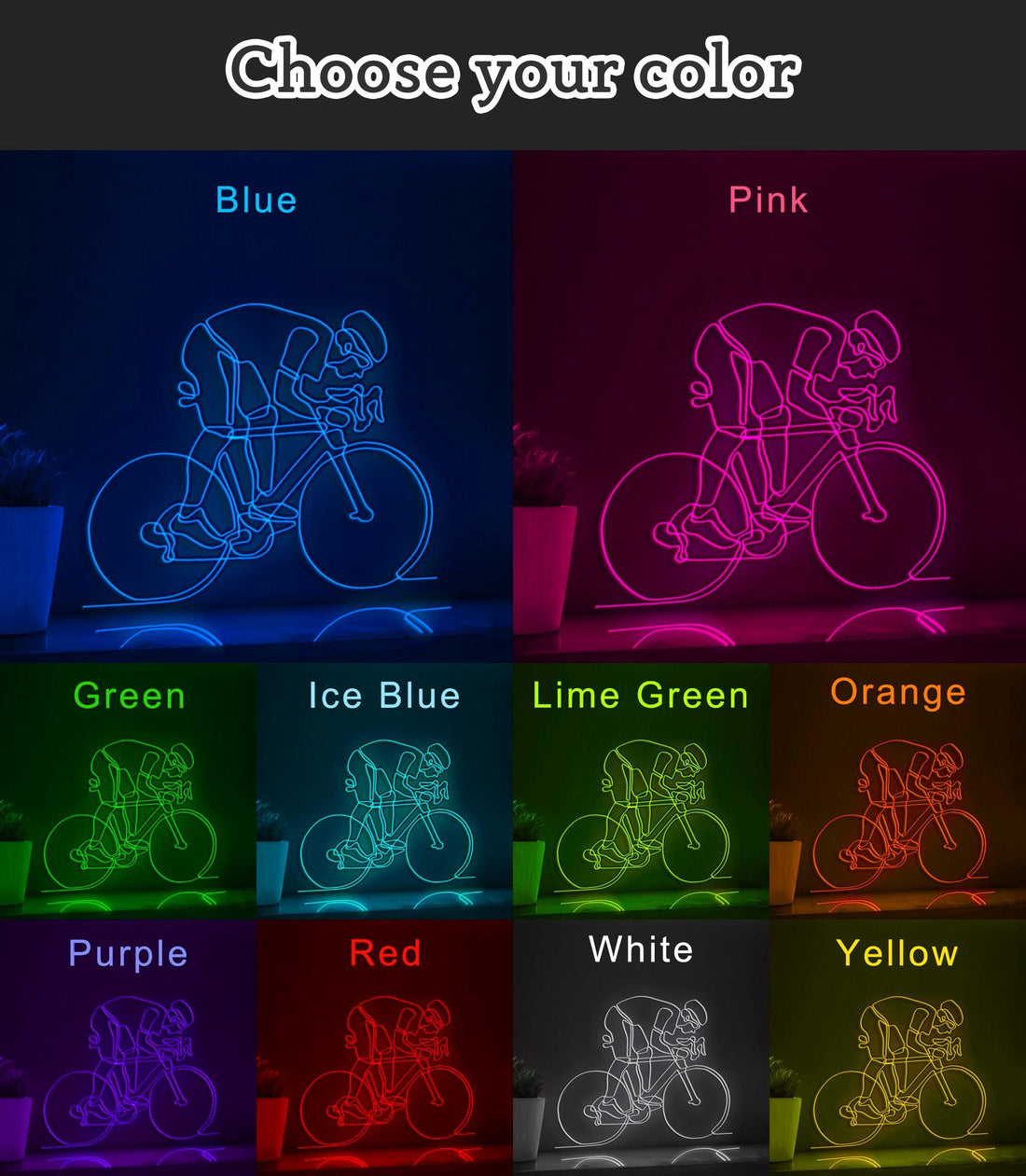 Person Riding Bicycle Cycling EL Wire Sports Art for Garage & Outdoor Activity Rooms - myneonup