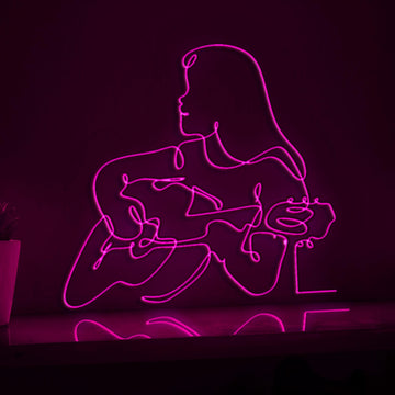 Girl Playing Acoustic Guitar Musical EL Wire Art for Teen Rooms & Music Lover Decor