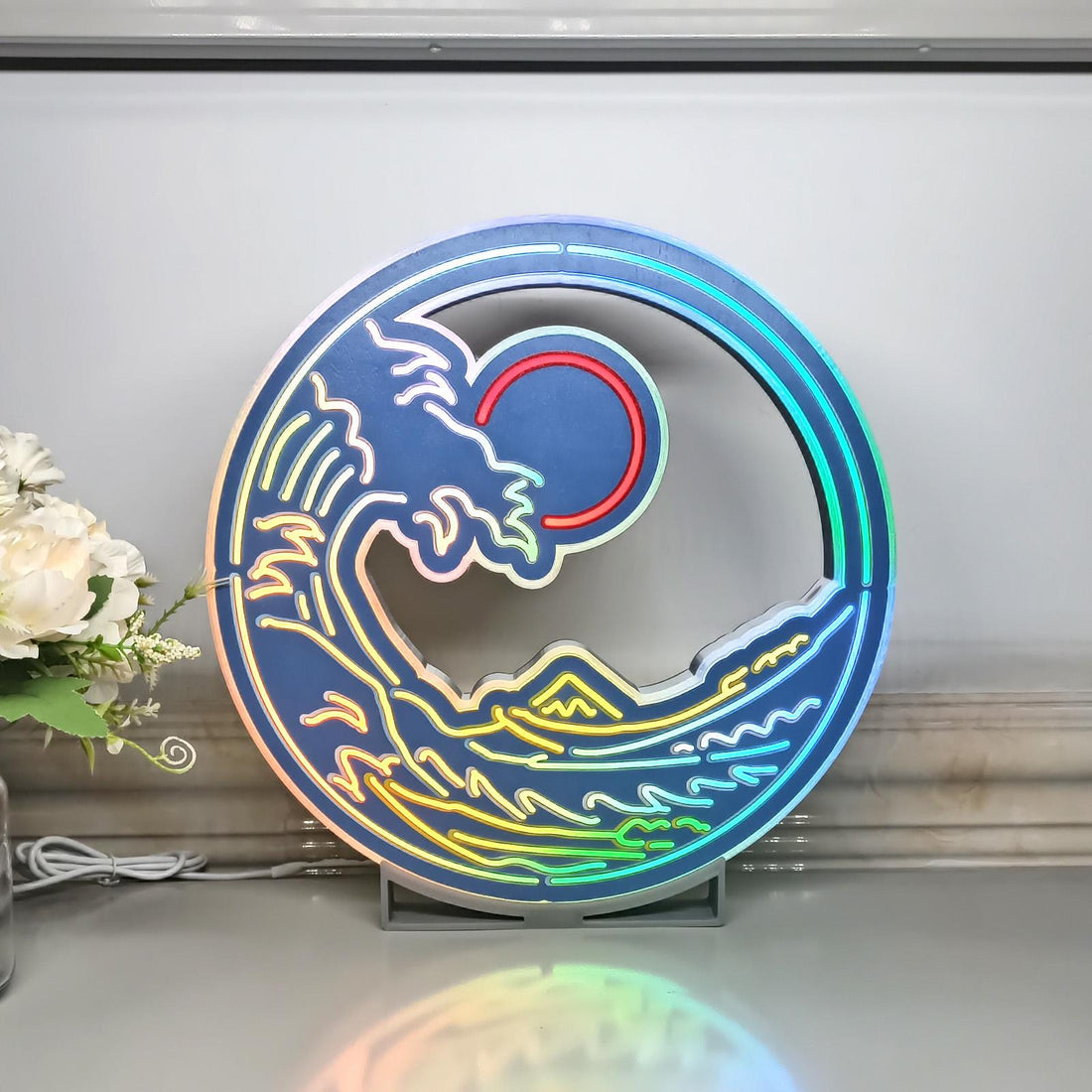 The Great Wave Of Kanagawa Led Neon-Like Wall Art , Great Wave Led Wall Decor, Kanagawa Oki Nami Ura Led Lightbox, Wall Hangings, Home Decor