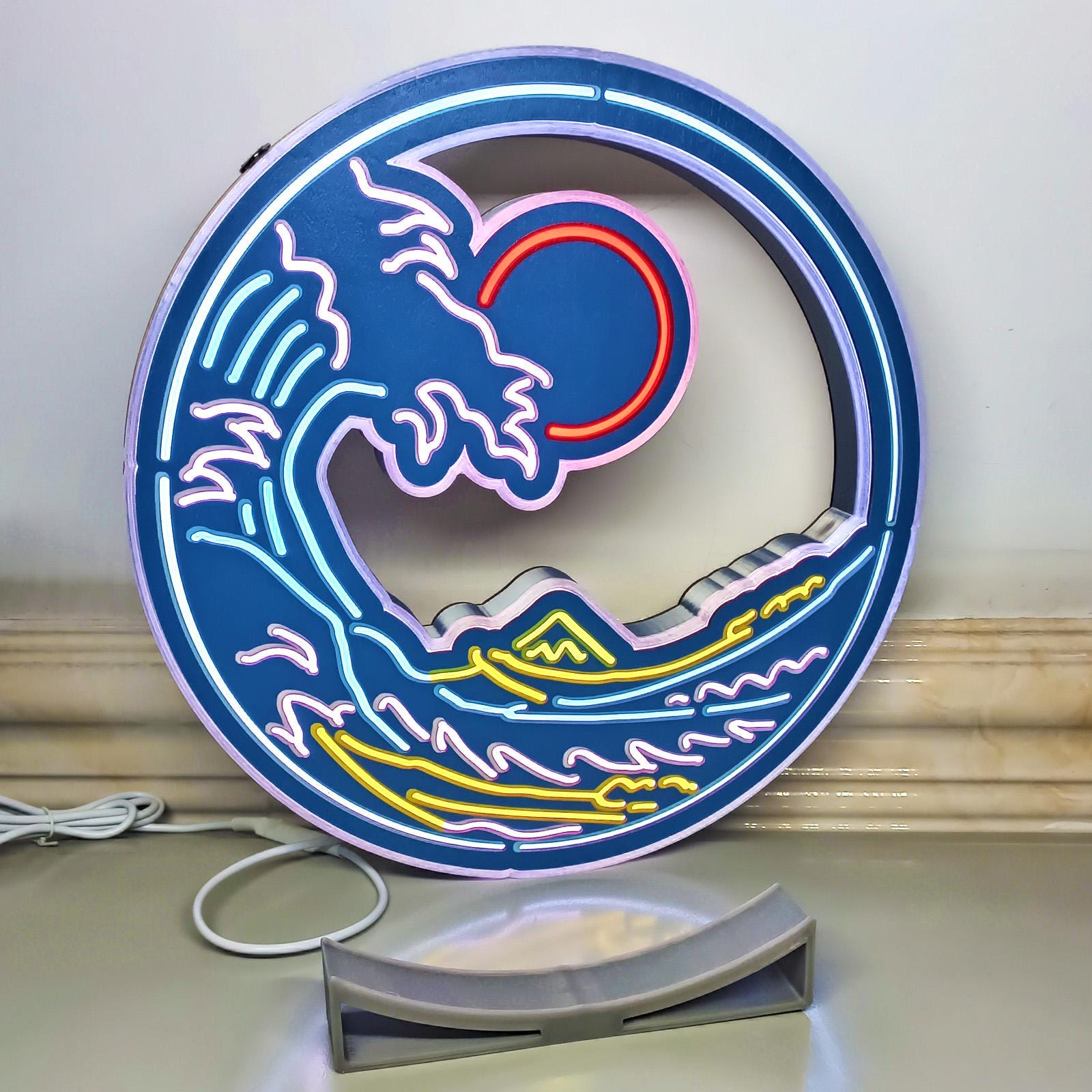 The Great Wave Of Kanagawa Led Neon-Like Wall Art , Great Wave Led Wall Decor, Kanagawa Oki Nami Ura Led Lightbox, Wall Hangings, Home Decor