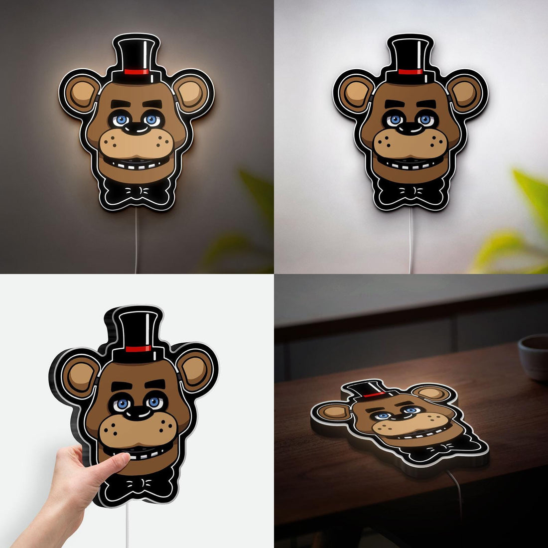 FNAF Freddy LED Sign, Five Nights at Freddy's Gifts, Game Room Wall Decor, Personalized Gift for Gamers, Fan Art, Dimmable LED Lamp