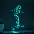 Skate Girl Endless Doodle Youthful EL Wire Art for Teen Room & Skateboarding Theme Decor - myneonup